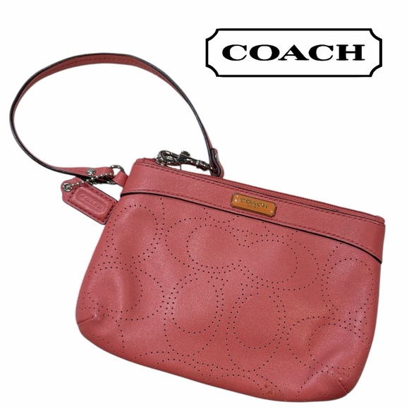Coach Handbags - Coach Perforated C’s Salmon Leather Wristlet